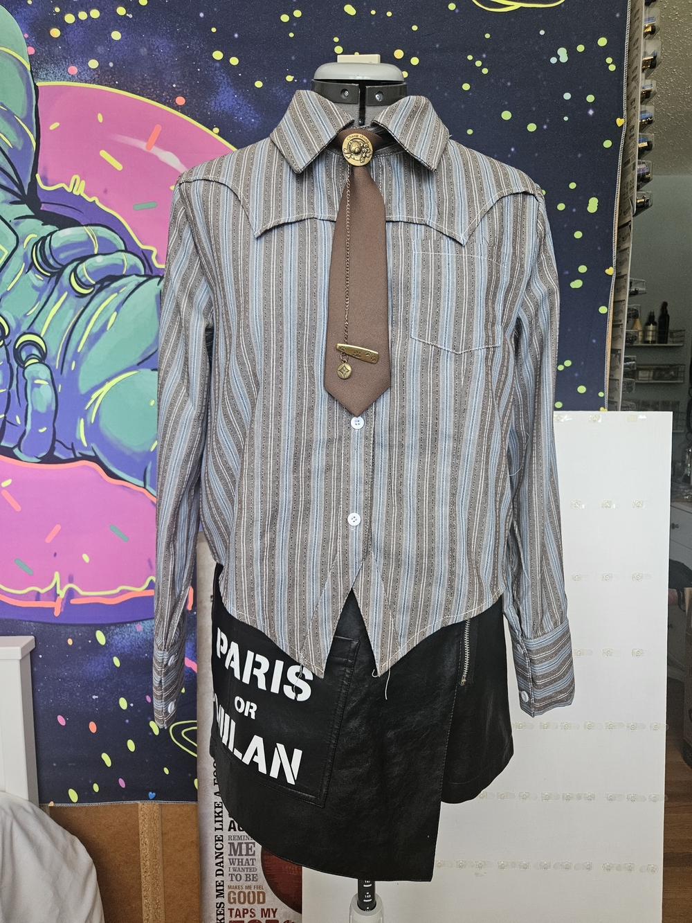 Striped Western Shirt with Brown Tie